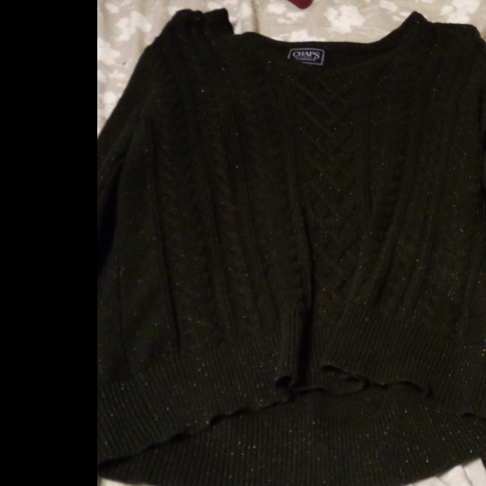 Chaps Cable Knit Black V Neck With glityer